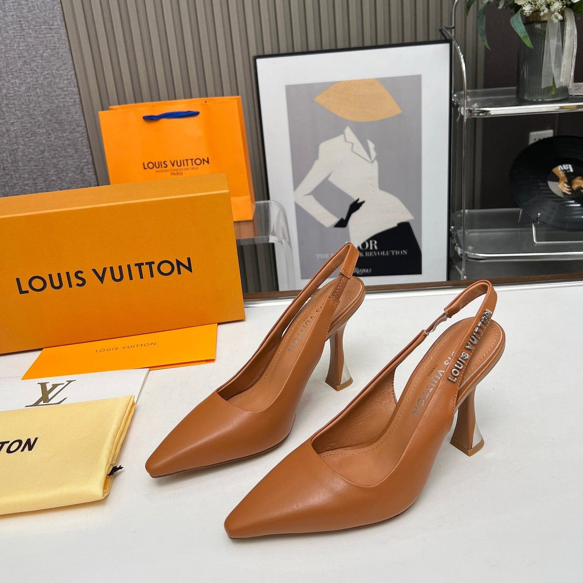 LV Spake Slingback 8.5CM Bronze Brown Calfskin 218290
