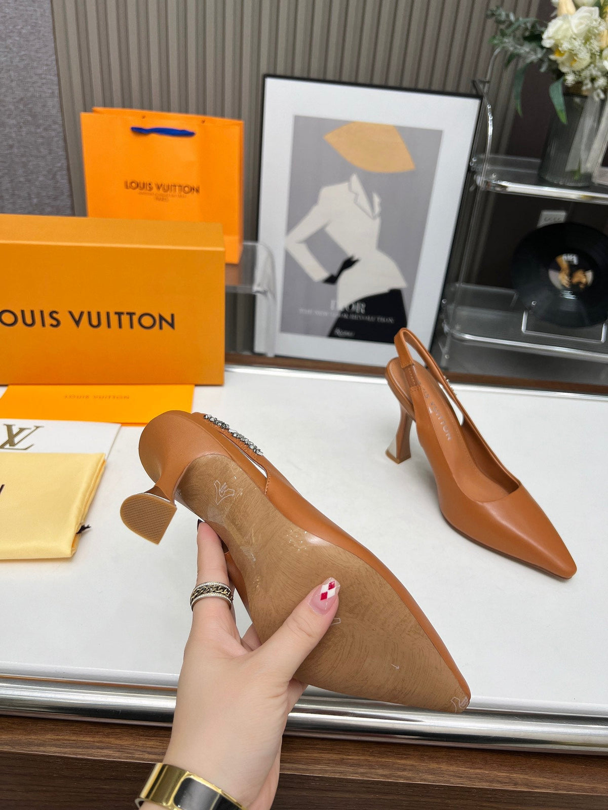 LV Spake Slingback 8.5CM Bronze Brown Calfskin 218290