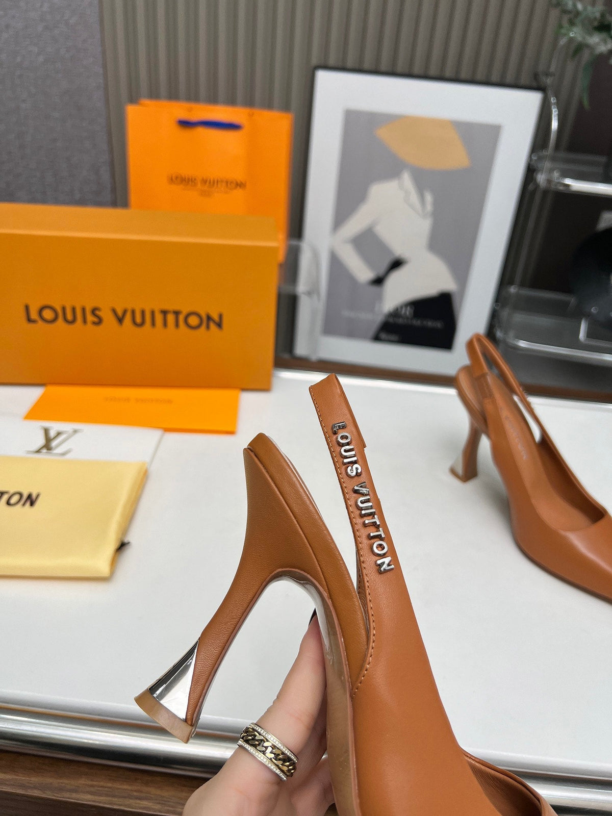 LV Spake Slingback 8.5CM Bronze Brown Calfskin 218290