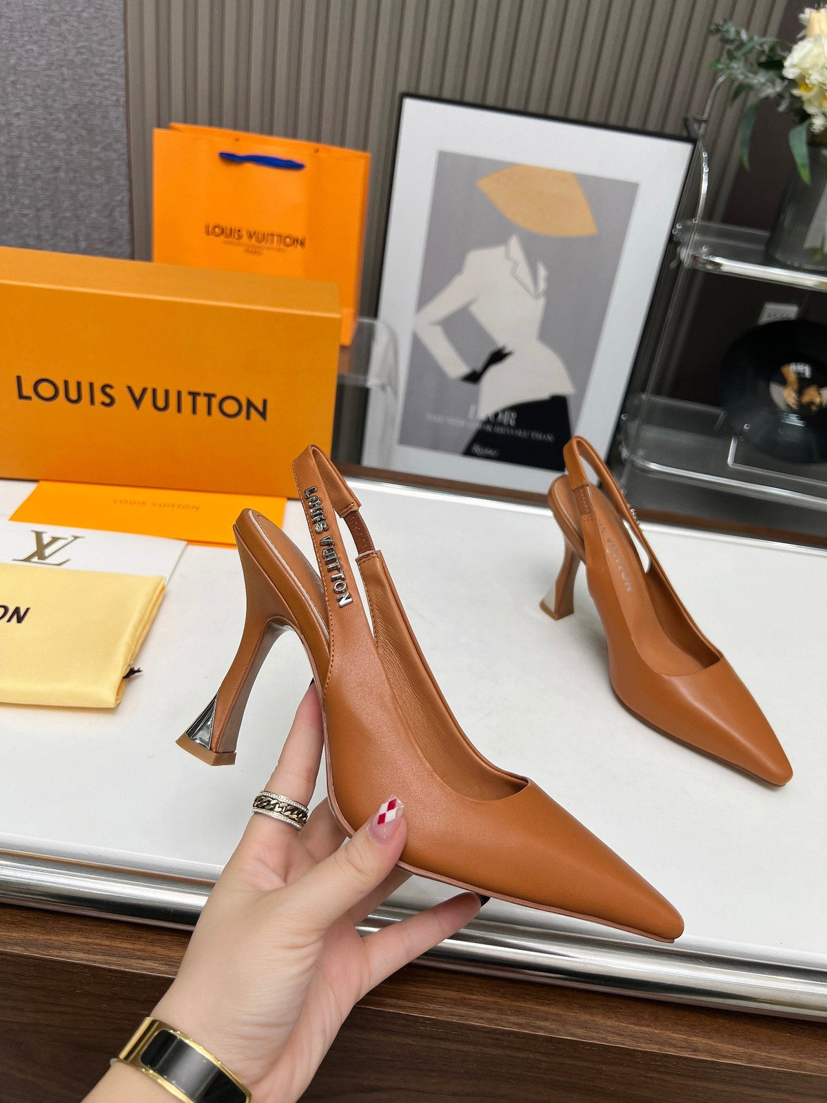 LV Spake Slingback 8.5CM Bronze Brown Calfskin 218290