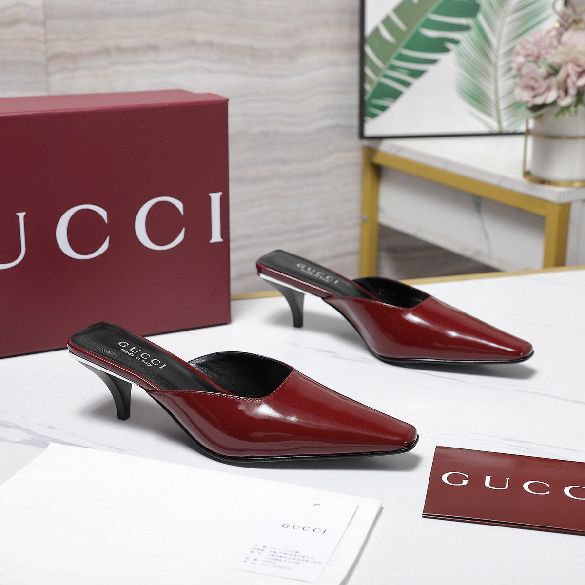 GG 26ss High Heel Mule 60 Dark Red Sheepskin 601086