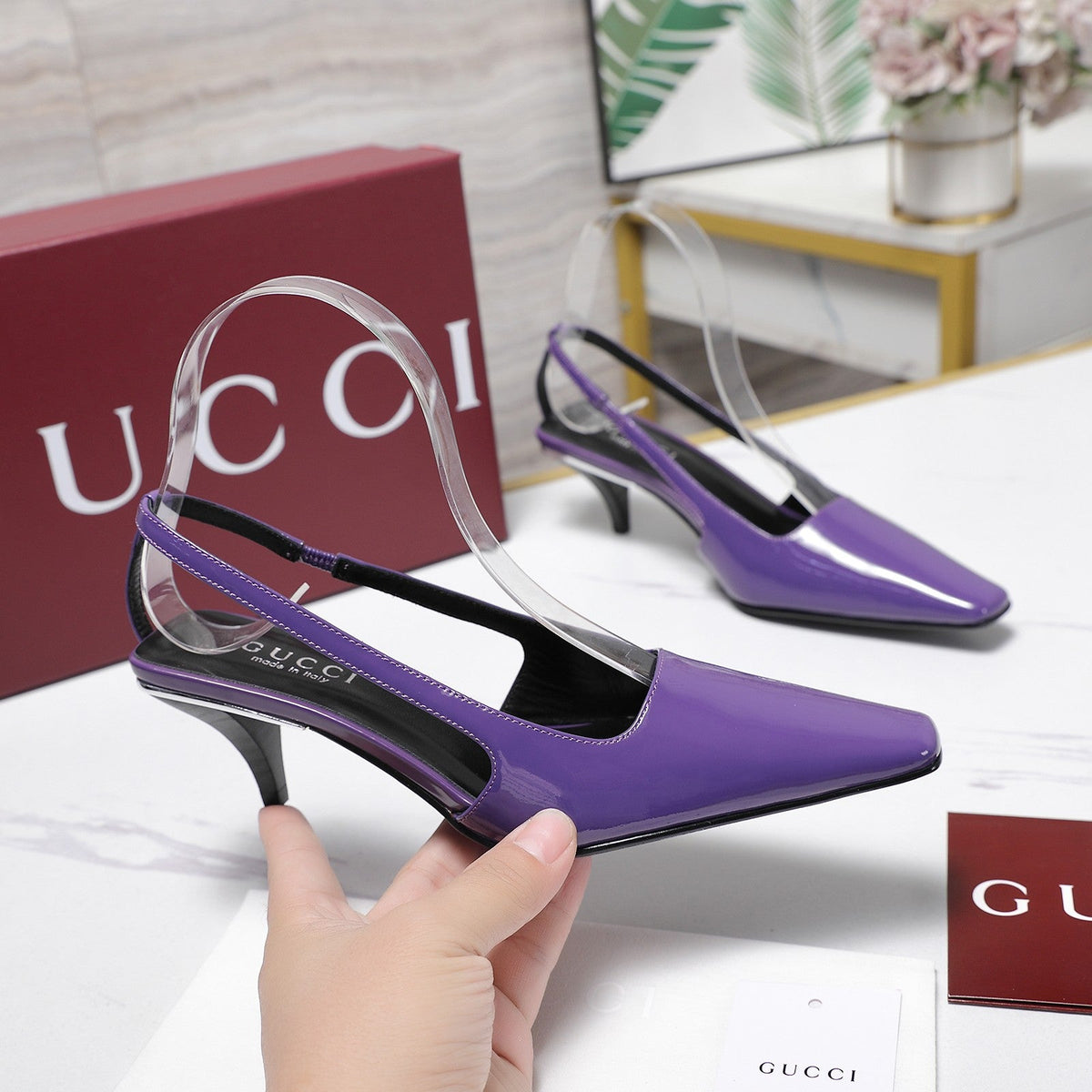 GG 26ss Slingback 60 Purple Sheepskin 601091