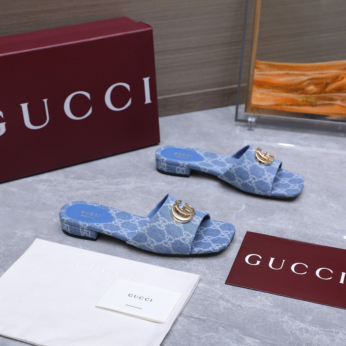 Gucci 2026 Horsebit GG Sandals Denim 758699