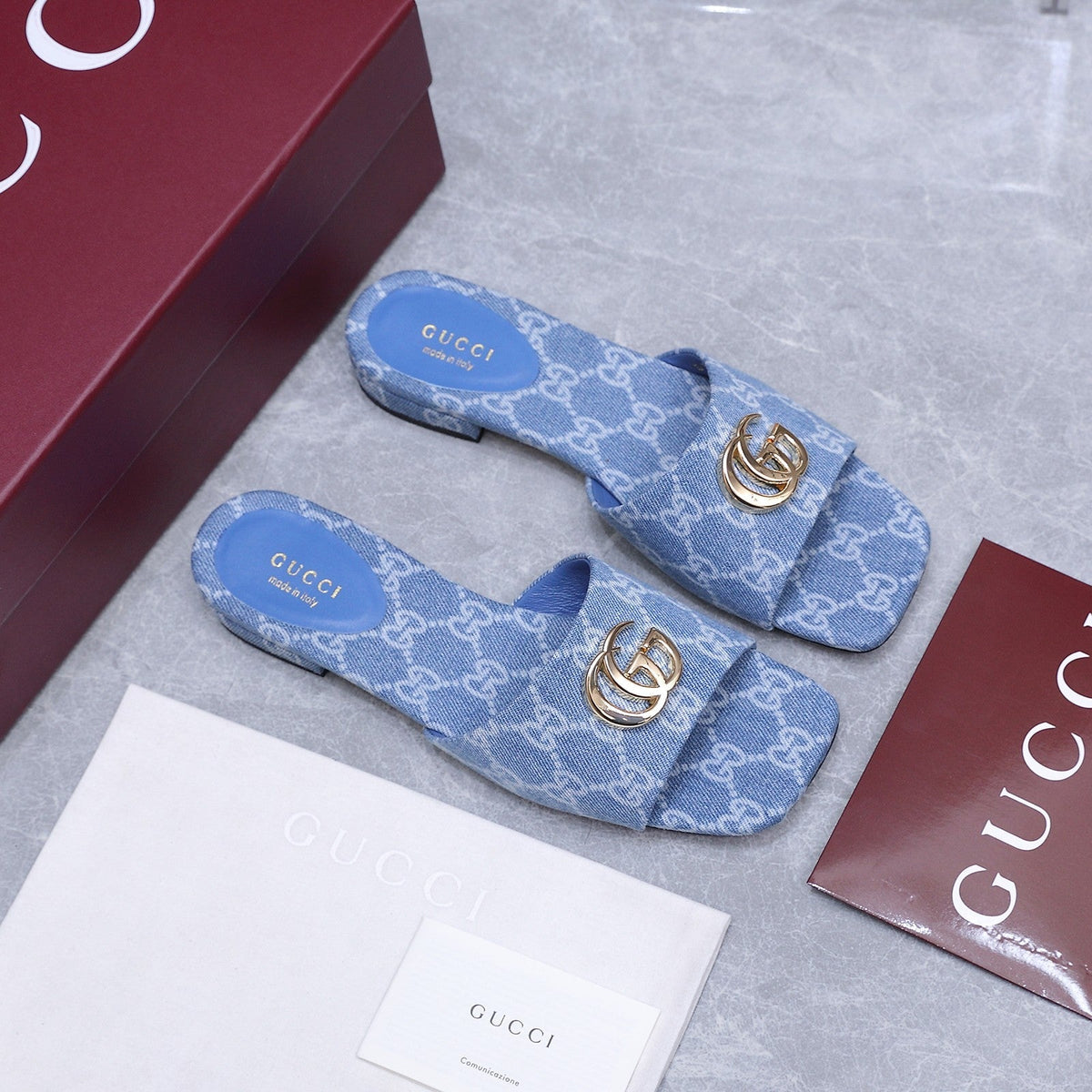 Gucci 2026 Horsebit GG Sandals Denim 758699