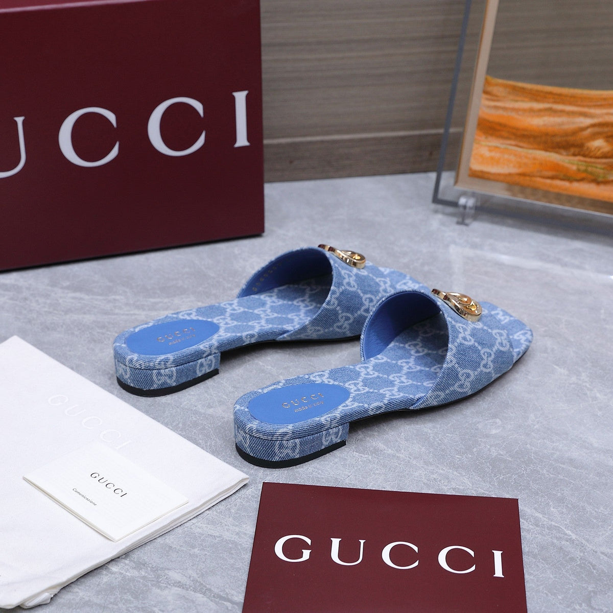 Gucci 2026 Horsebit GG Sandals Denim 758699