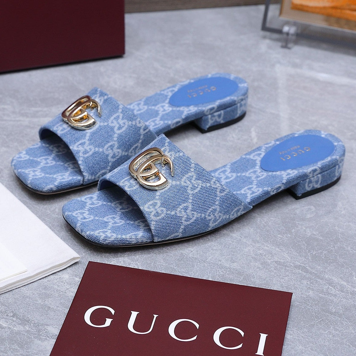Gucci 2026 Horsebit GG Sandals Denim 758699