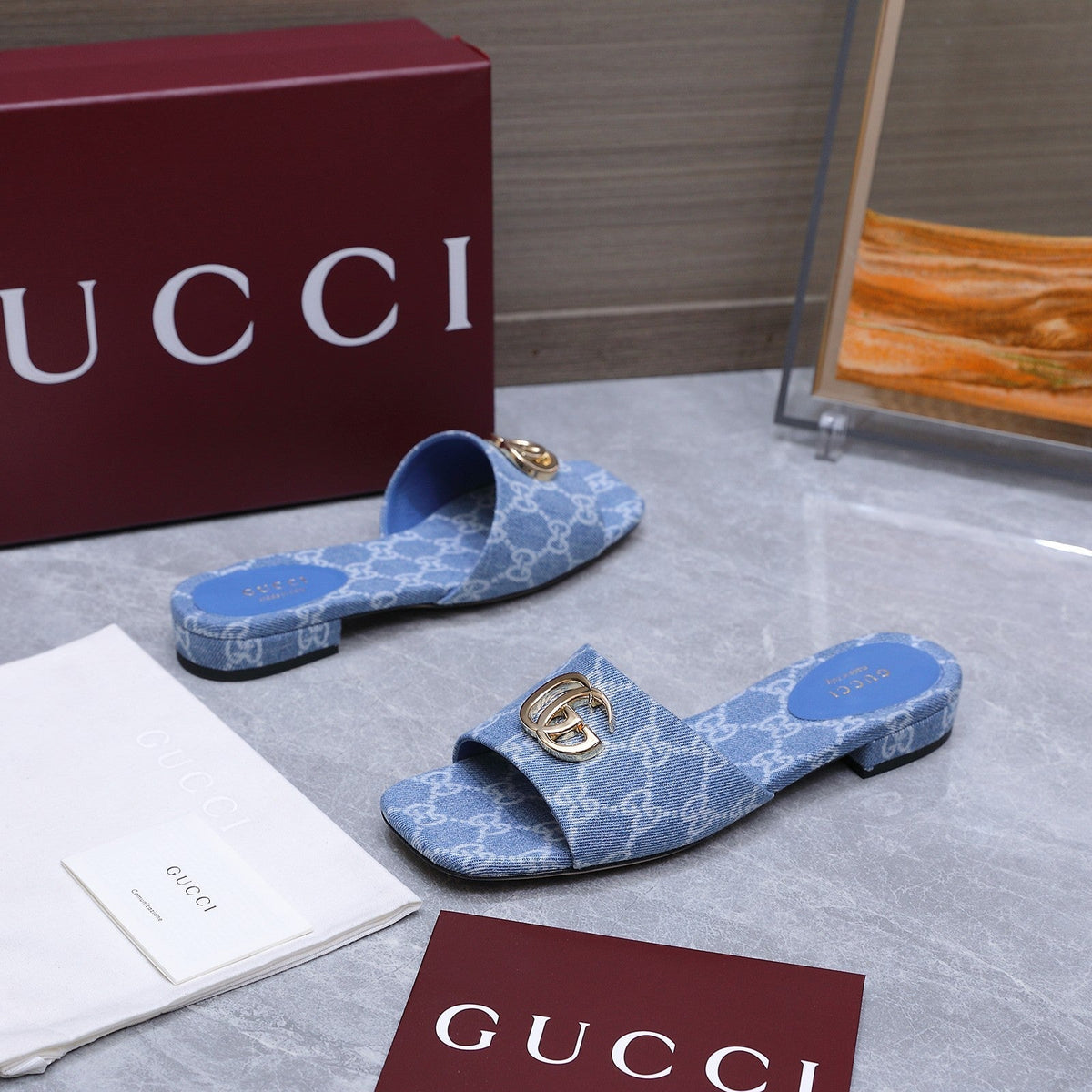 Gucci 2026 Horsebit GG Sandals Denim 758699
