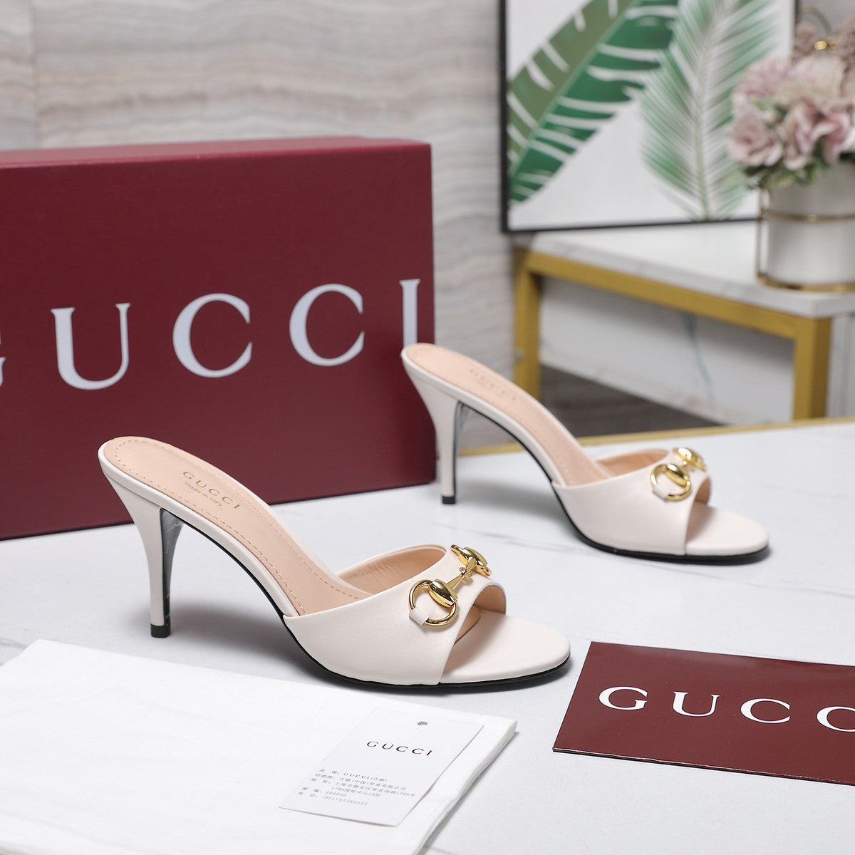 Gucci 2026 High-Heeled Slide Sandals 85mm Black Leather 758705