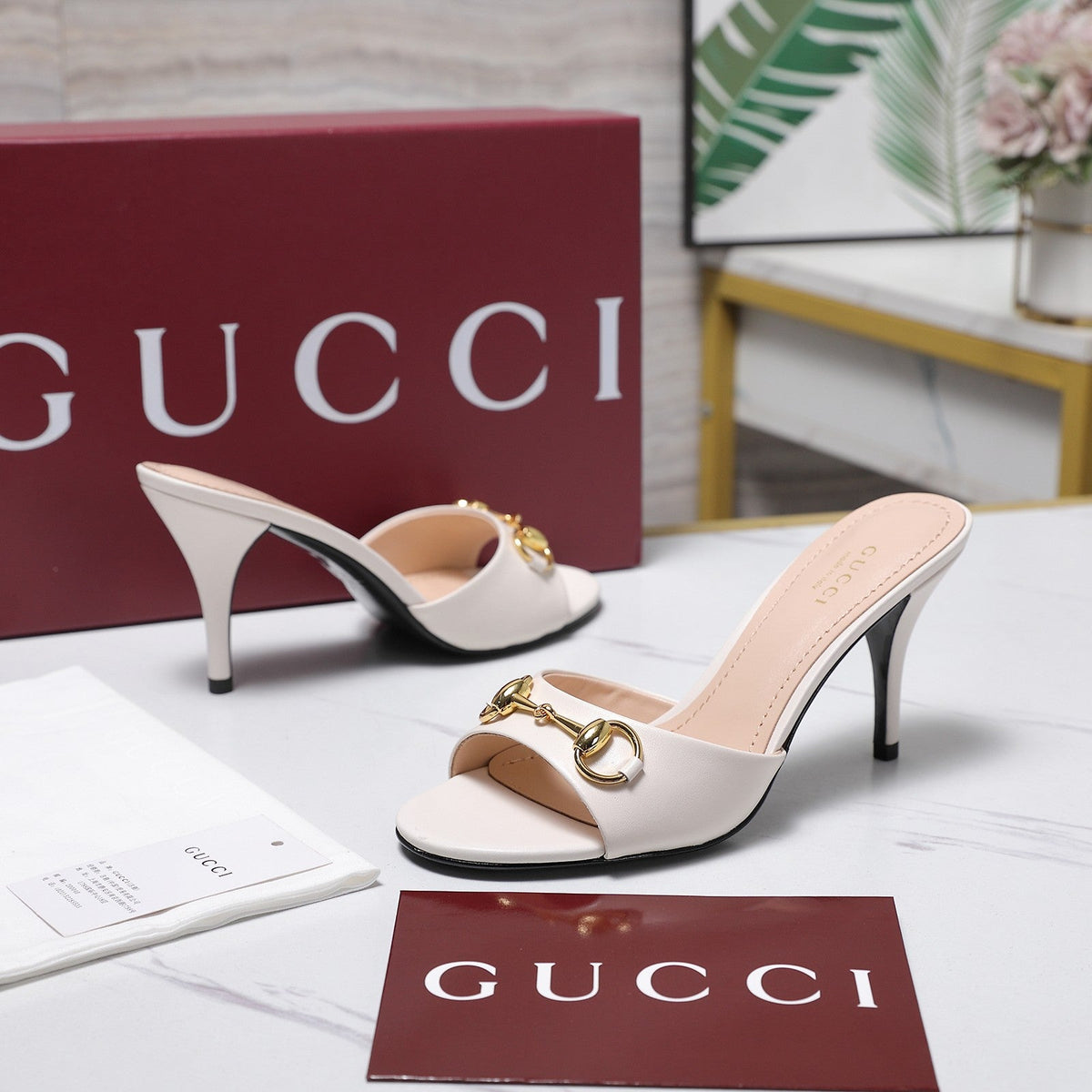 Gucci 2026 High-Heeled Slide Sandals 85mm Black Leather 758705