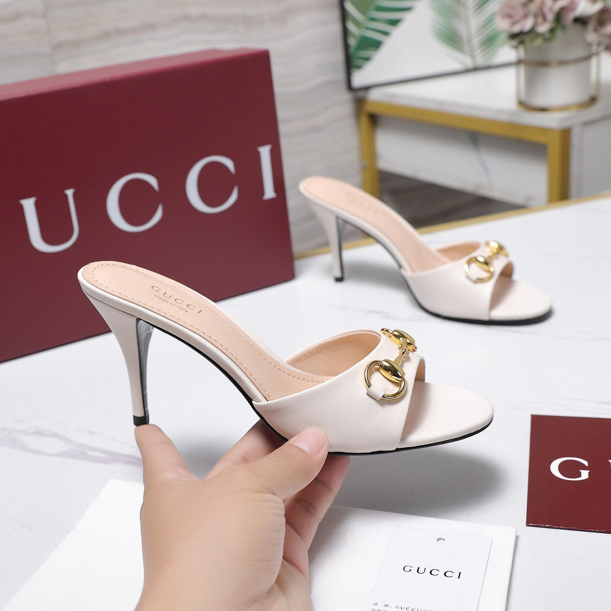 Gucci 2026 High-Heeled Slide Sandals 85mm Black Leather 758705