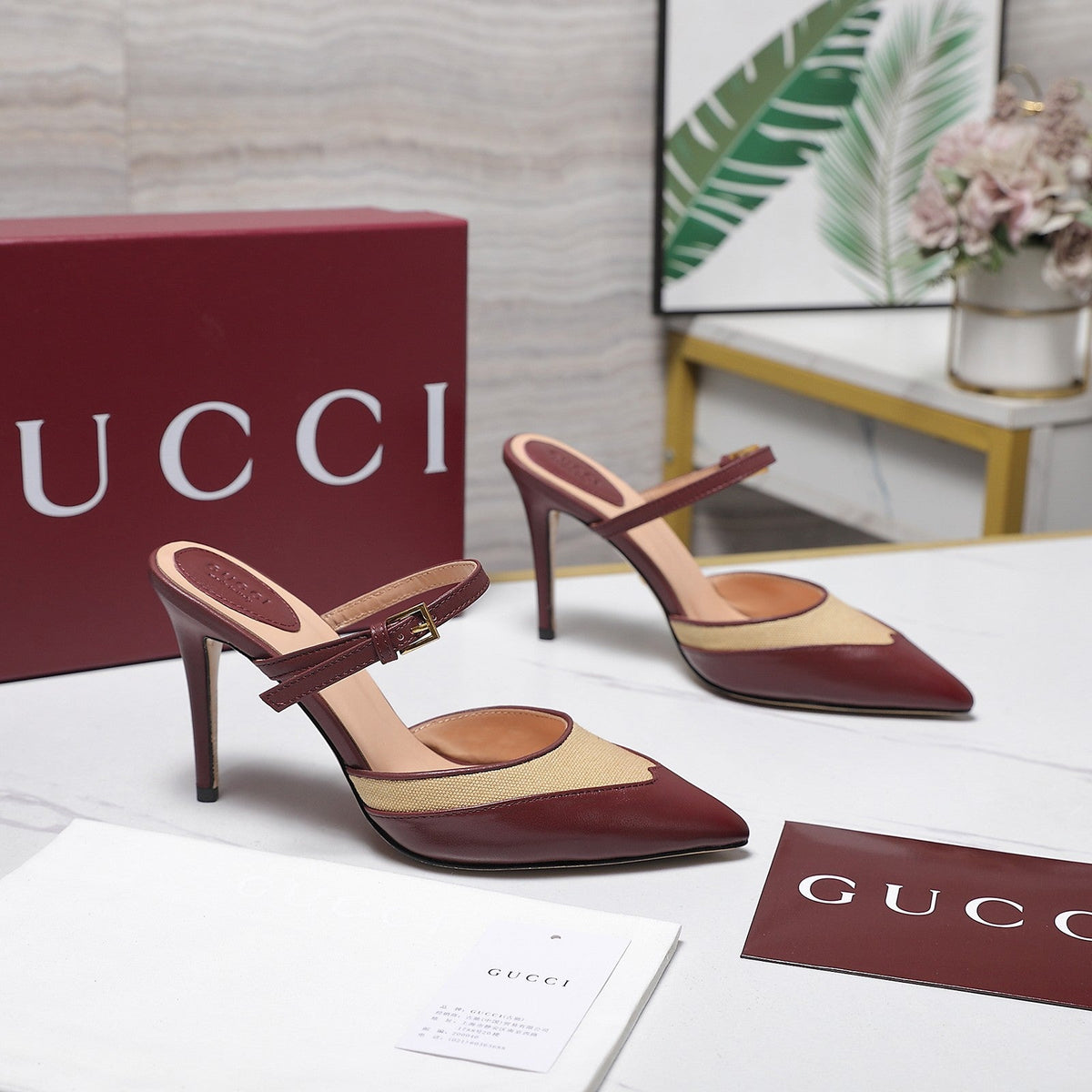 Gucci 2026 Stiletto Slingback Pumps 95mm Canvas Leather 758561