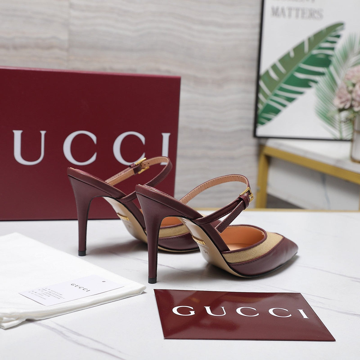 Gucci 2026 Stiletto Slingback Pumps 95mm Canvas Leather 758561