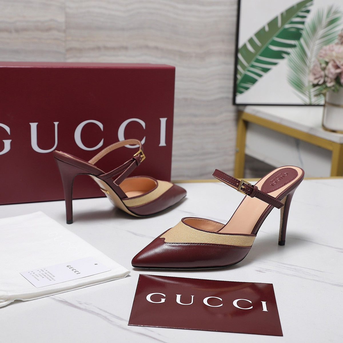 Gucci 2026 Stiletto Slingback Pumps 95mm Canvas Leather 758561