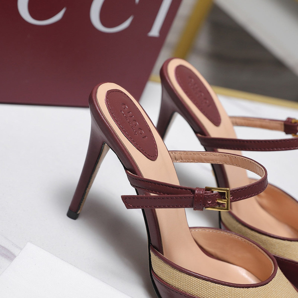 Gucci 2026 Stiletto Slingback Pumps 95mm Canvas Leather 758561