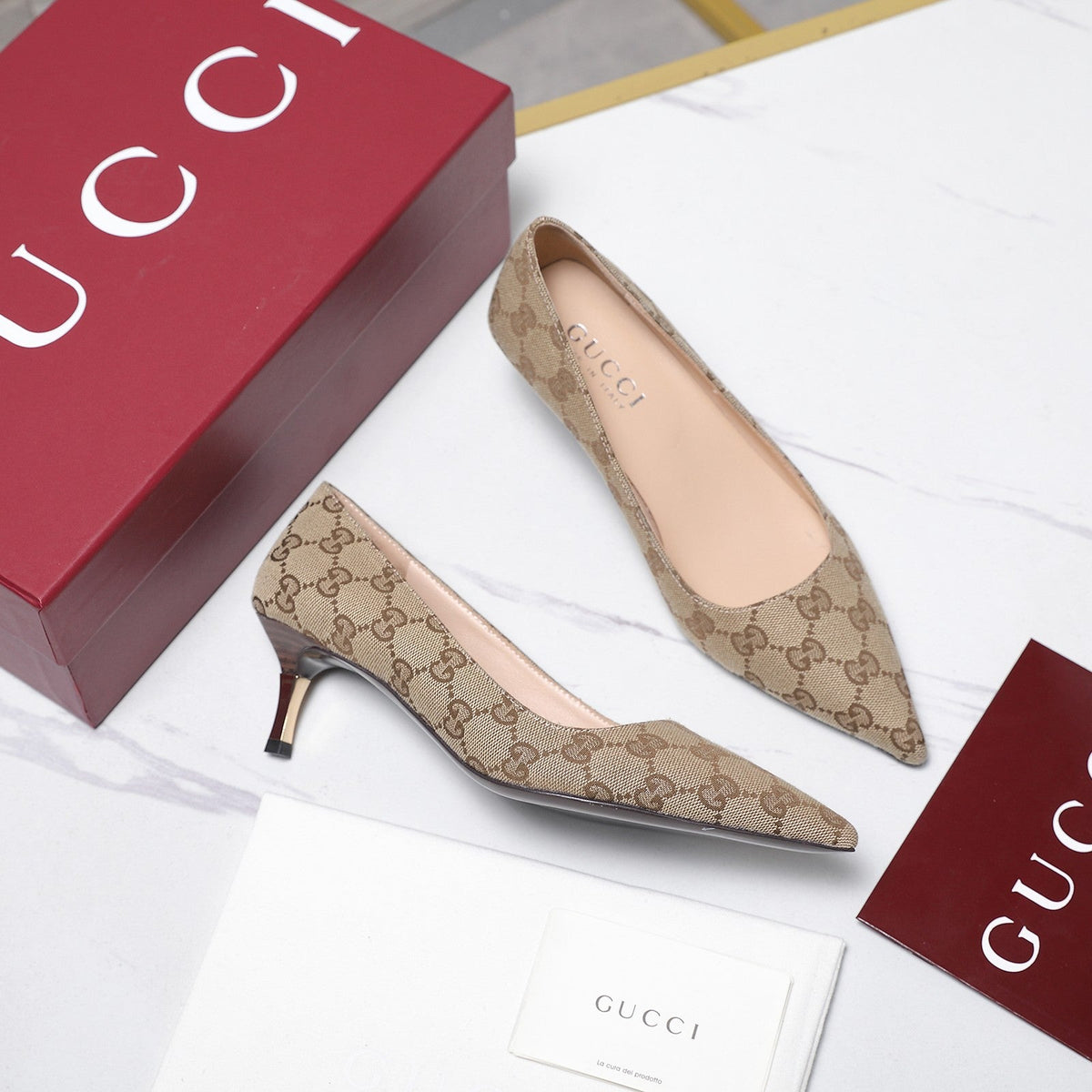 Gucci 2026 GG Bombshell Pumps 55mm Canvas Leather 758606