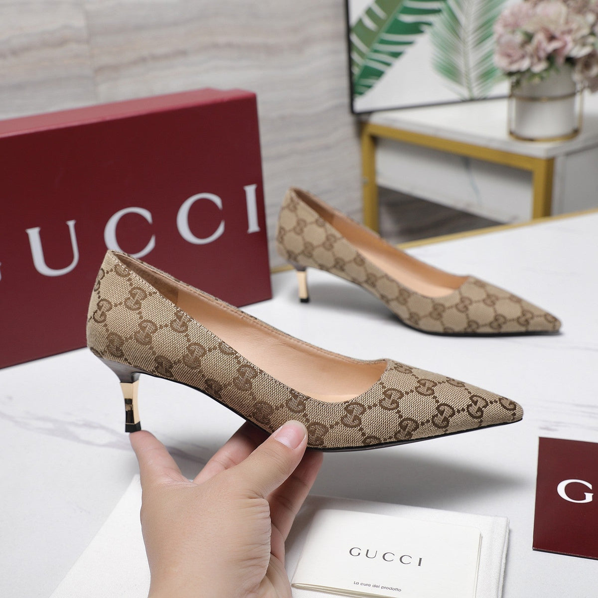 Gucci 2026 GG Bombshell Pumps 55mm Canvas Leather 758606