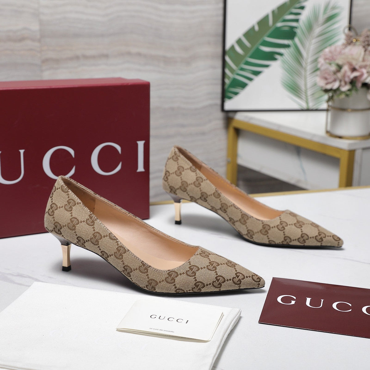 Gucci 2026 GG Bombshell Pumps 55mm Canvas Leather 758606