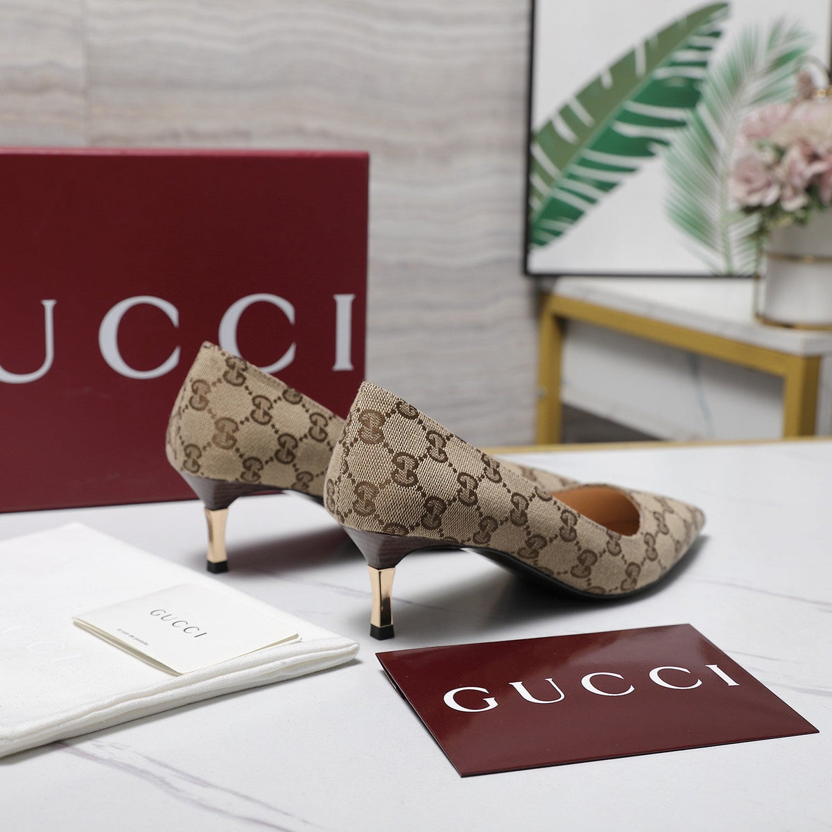 Gucci 2026 GG Bombshell Pumps 55mm Canvas Leather 758606