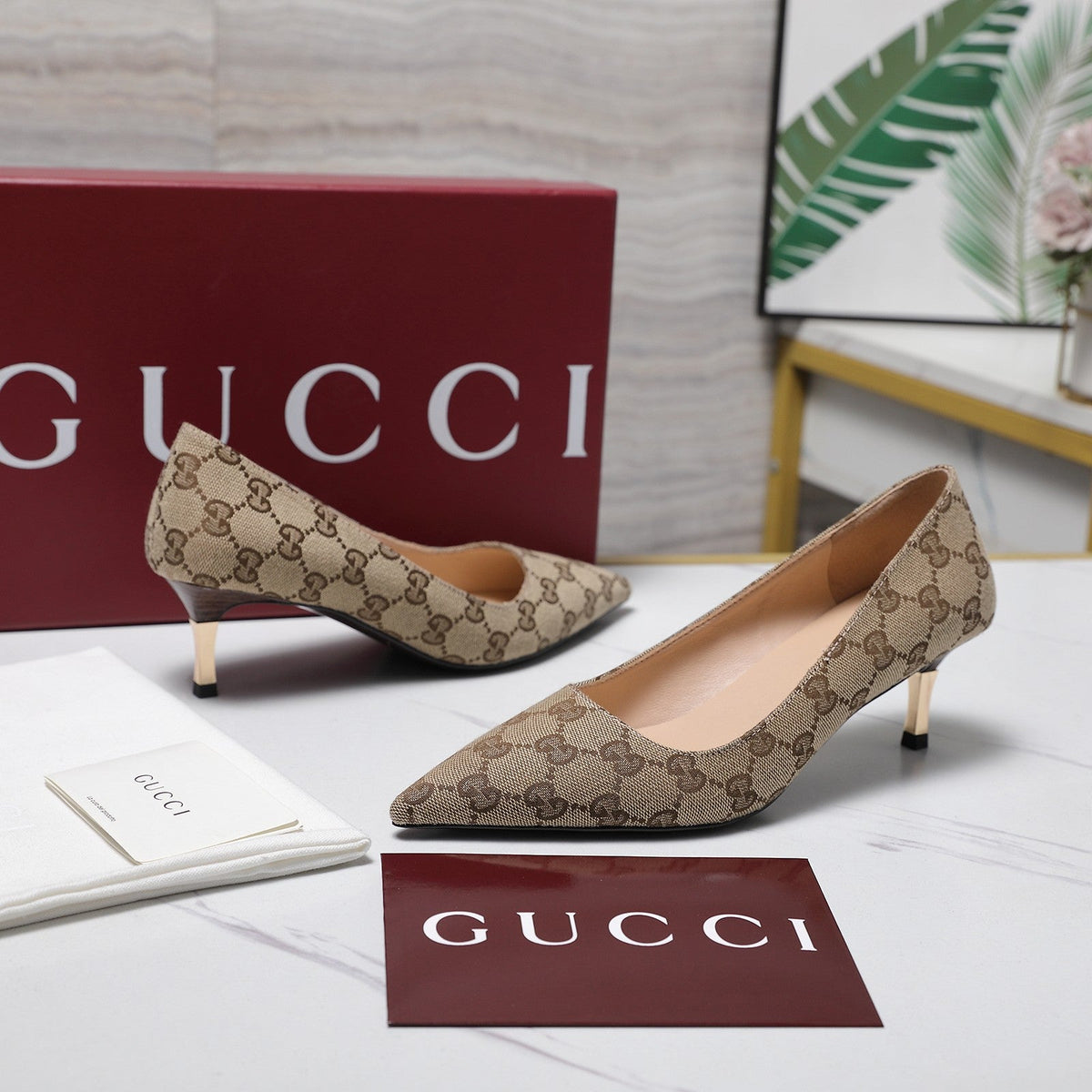 Gucci 2026 GG Bombshell Pumps 55mm Canvas Leather 758606