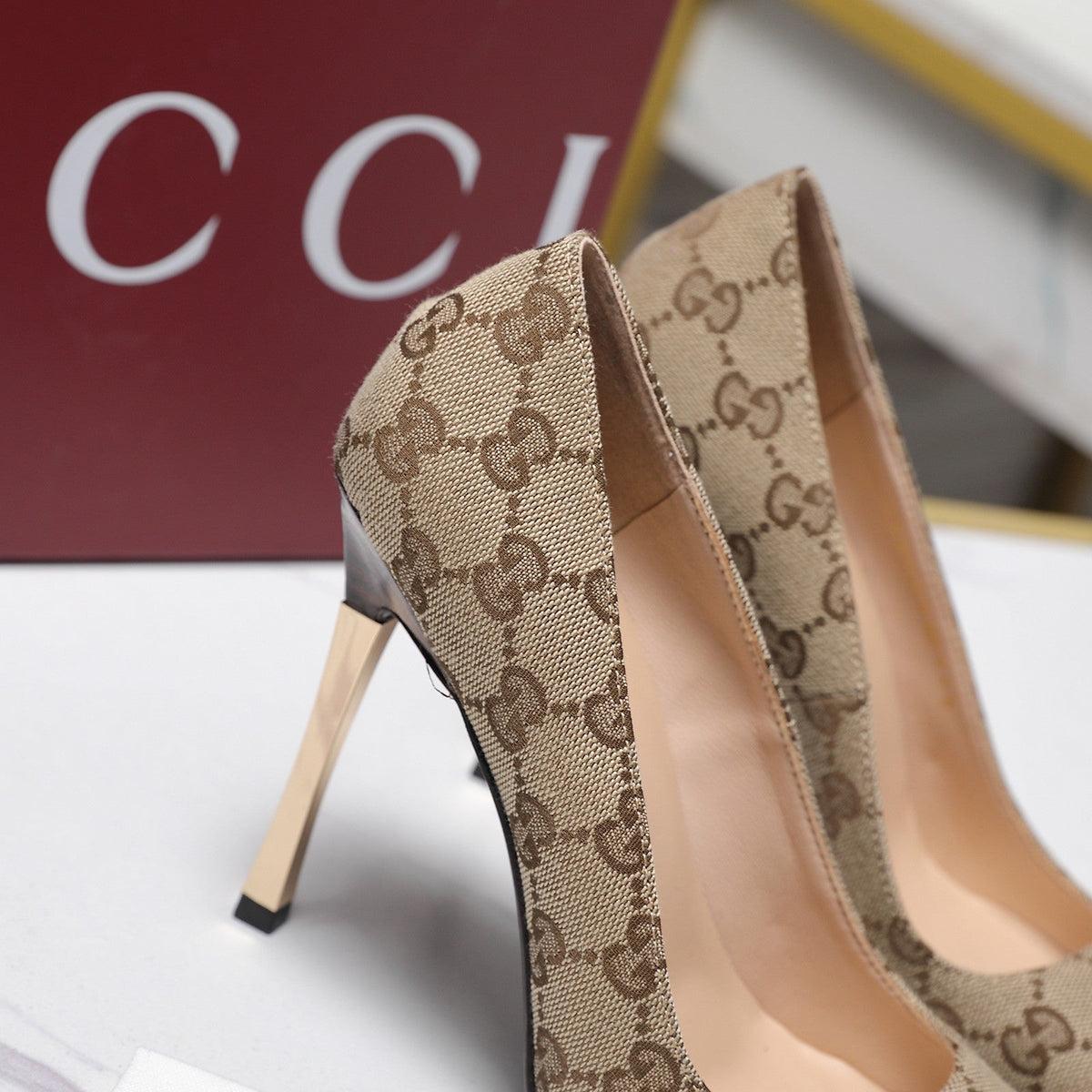 Gucci 2026 GG Monogram Pumps 110mm Canvas Leather 758616