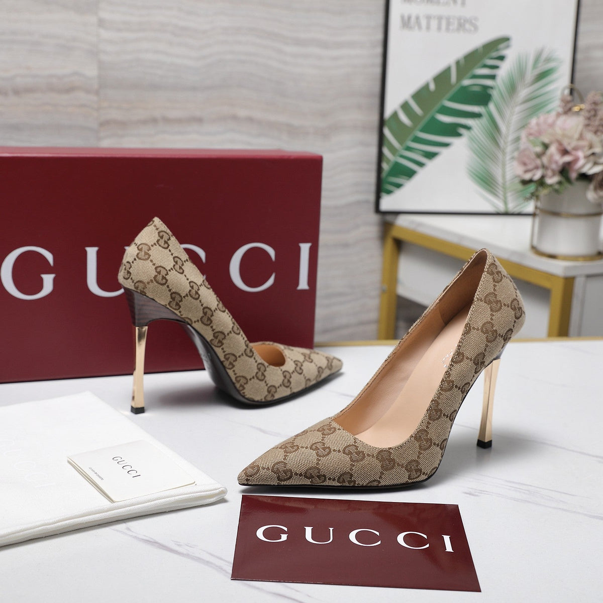 Gucci 2026 GG Monogram Pumps 110mm Canvas Leather 758616