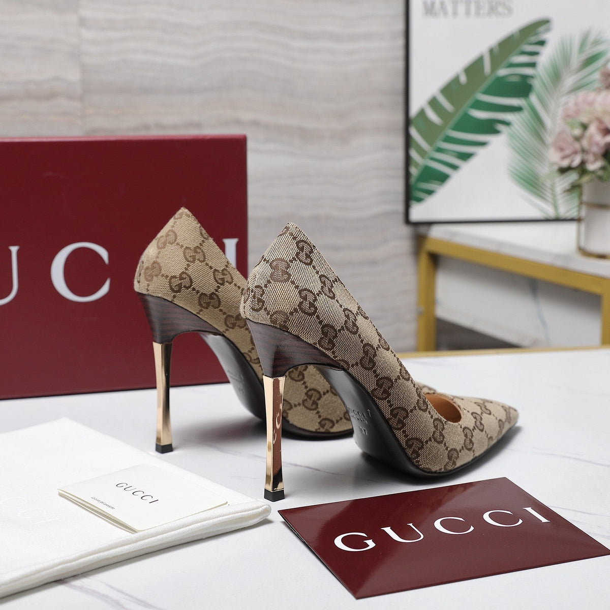 Gucci 2026 GG Monogram Pumps 110mm Canvas Leather 758616