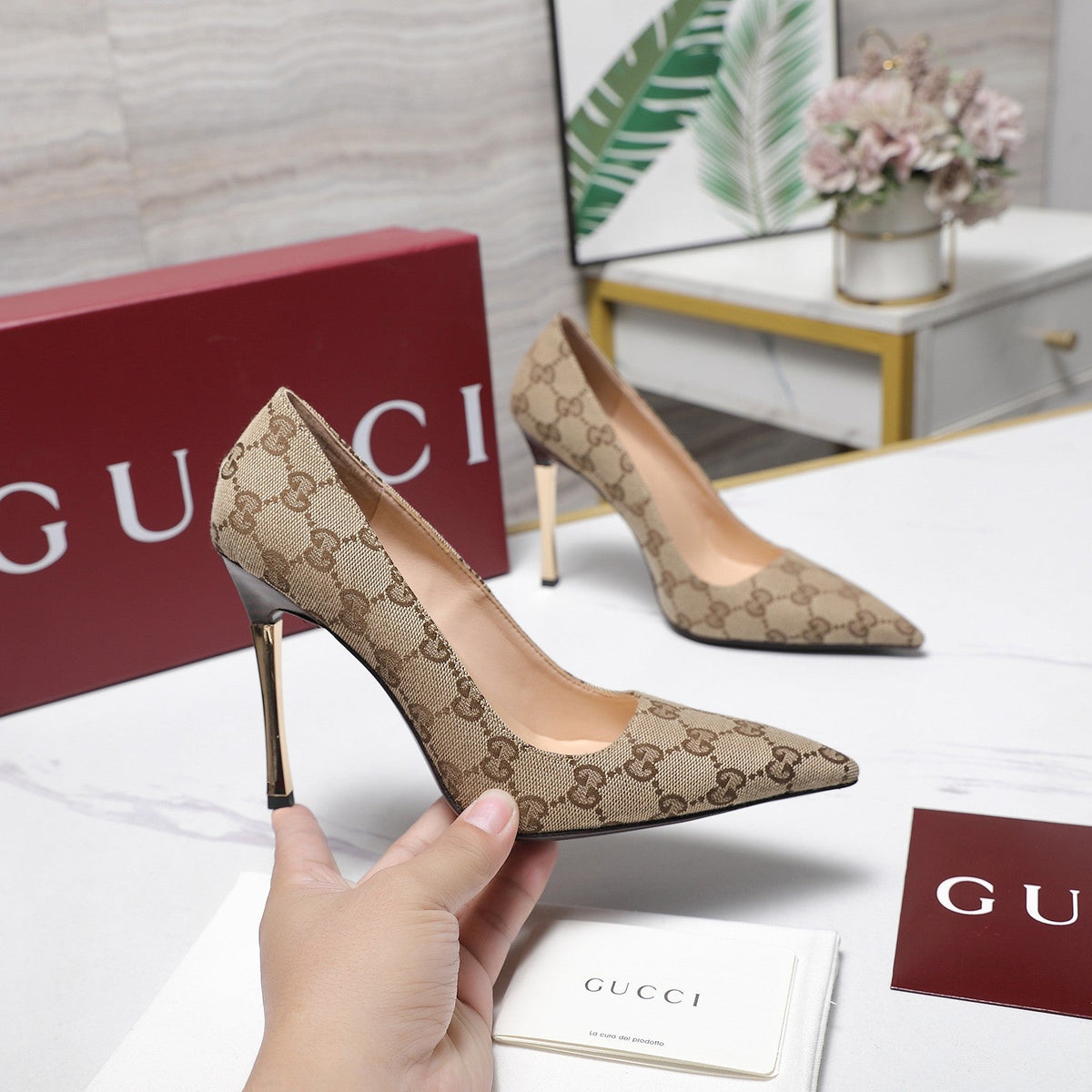 Gucci 2026 GG Monogram Pumps 110mm Canvas Leather 758616