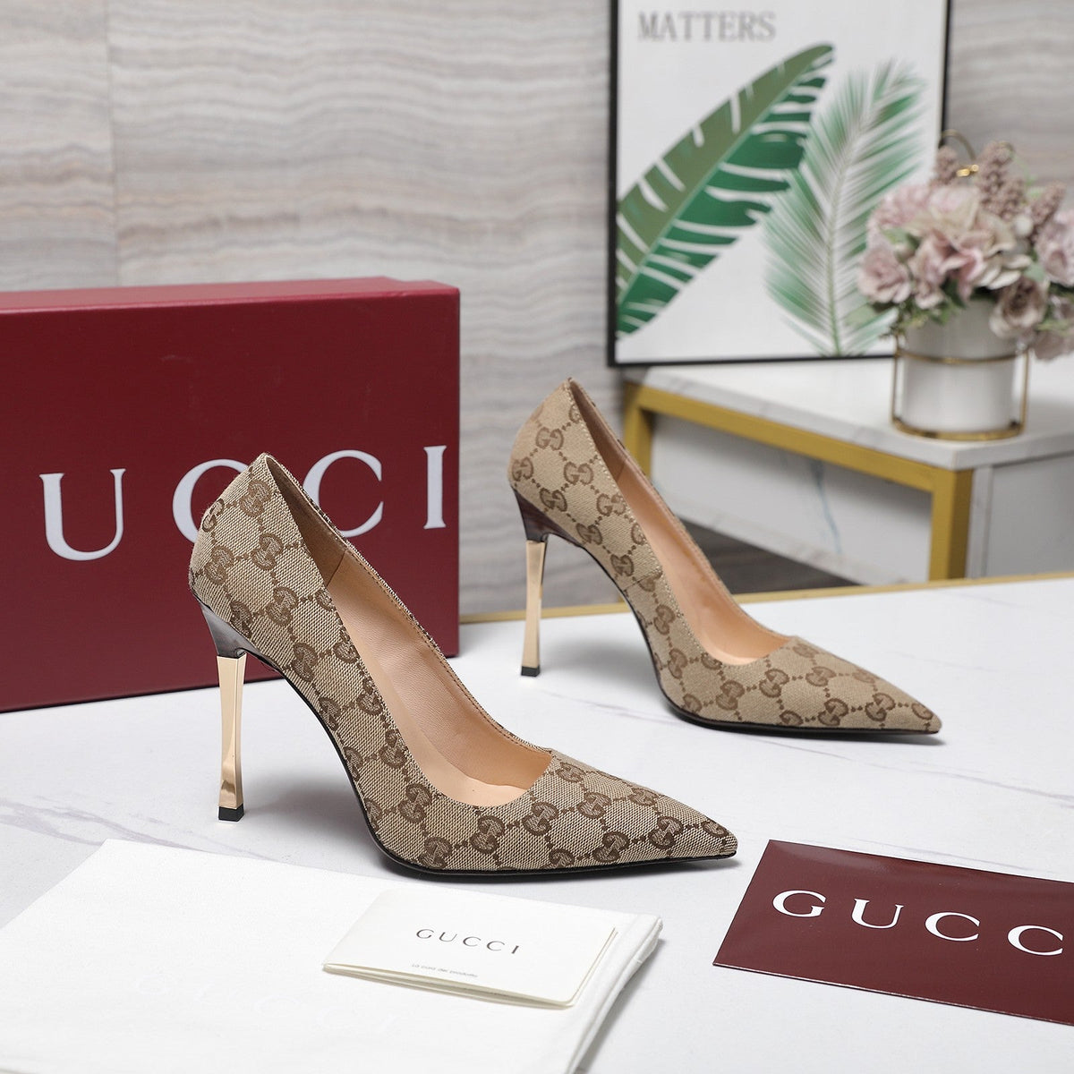 Gucci 2026 GG Monogram Pumps 110mm Canvas Leather 758616