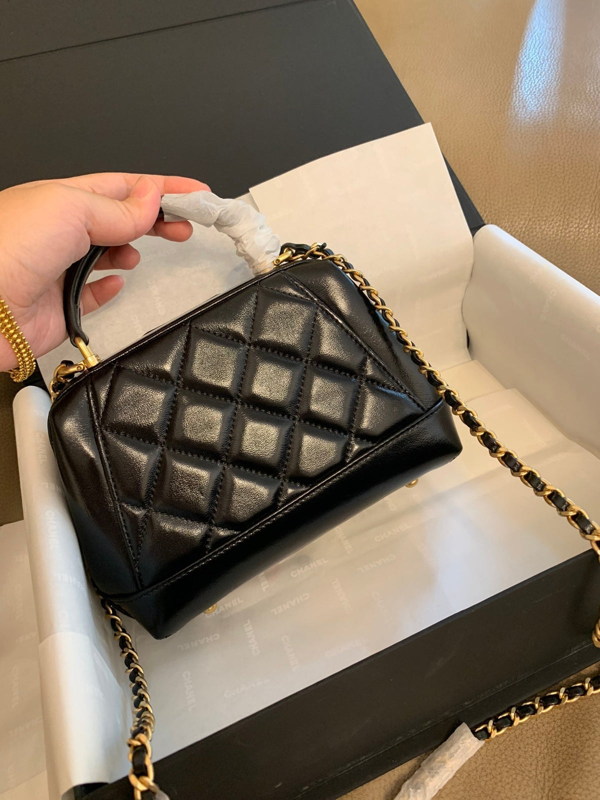 CC 24A 18cm Top Handle Mini Bag Black Lambskin
