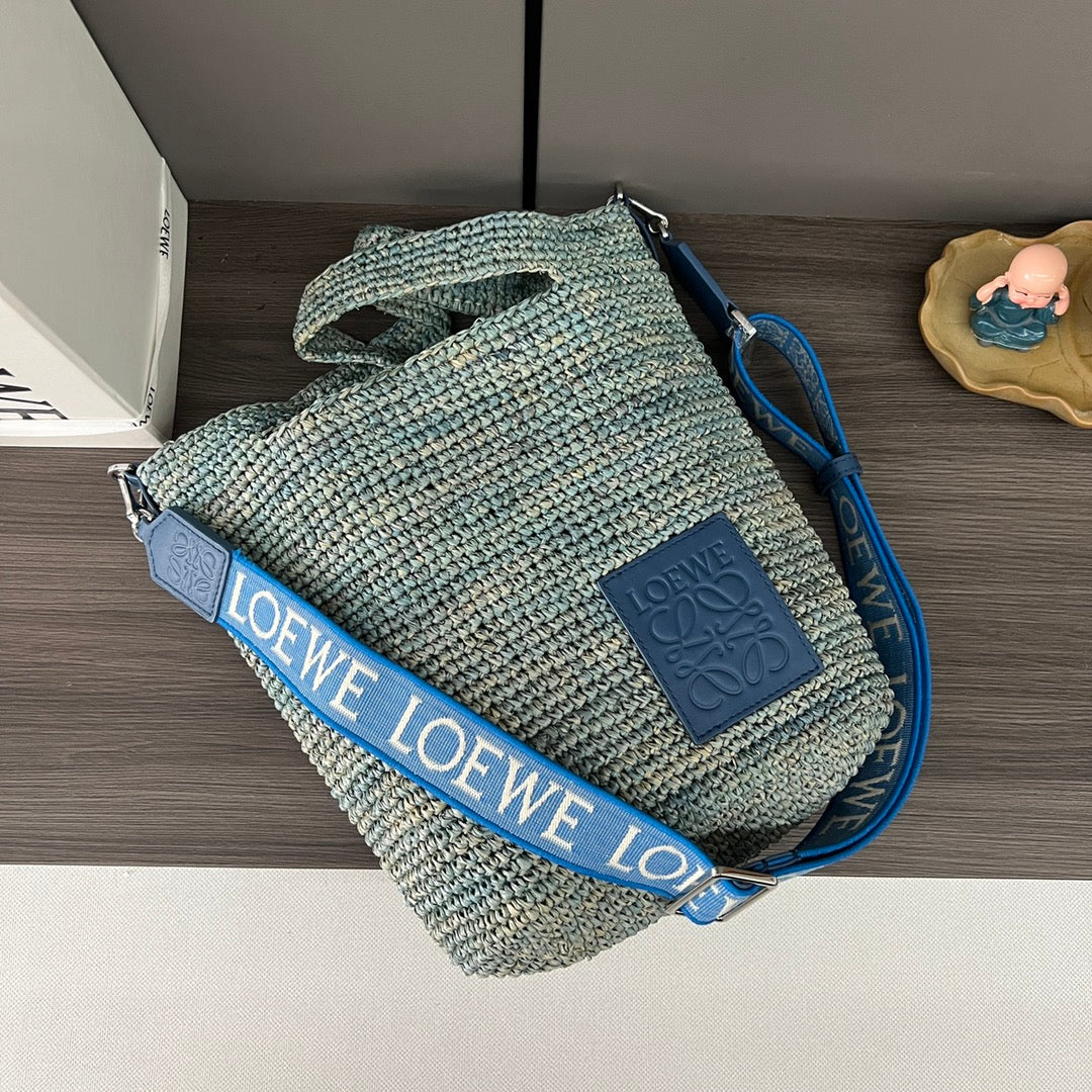 Loewe Slit Handbag Blue Raffia Cowhide 254123