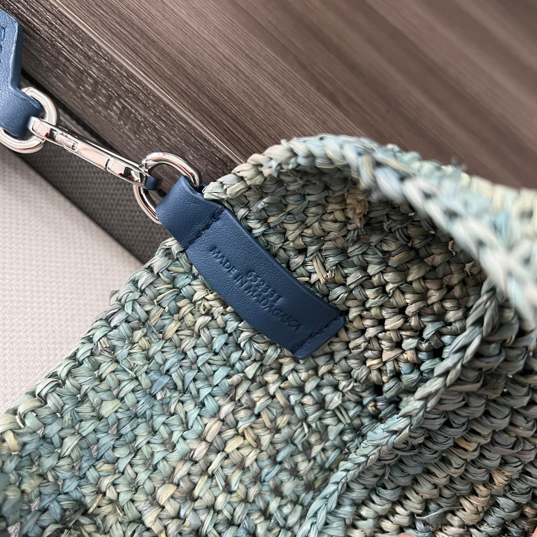 Loewe Slit Handbag Blue Raffia Cowhide 254123
