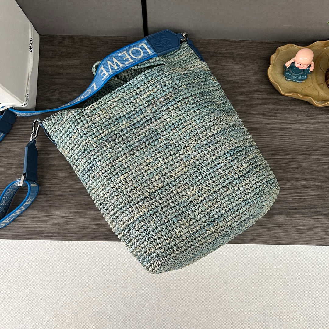 Loewe Slit Handbag Blue Raffia Cowhide 254123
