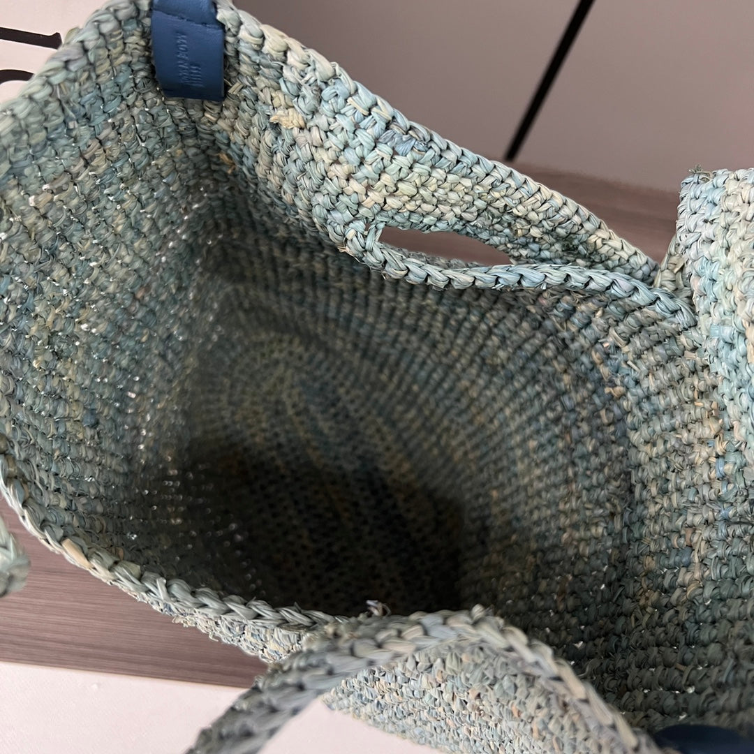 Loewe Slit Handbag Blue Raffia Cowhide 254123