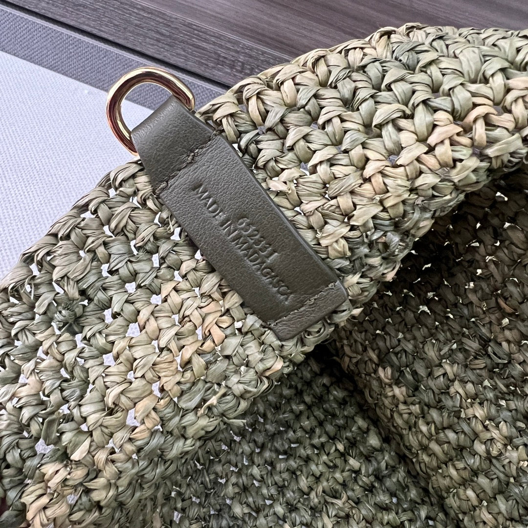 Loewe Slit Handbag Tea Green Raffia Cowhide 254114