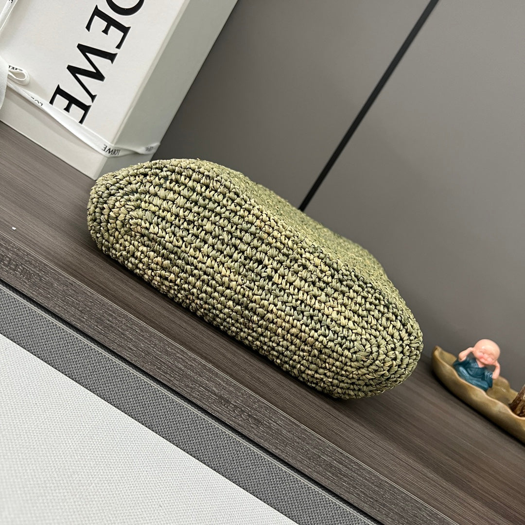 Loewe Slit Handbag Tea Green Raffia Cowhide 254114