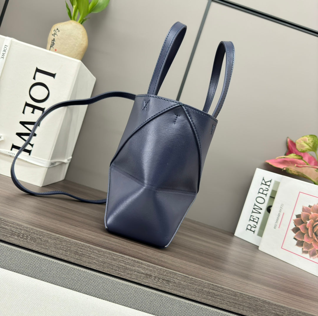Loewe Puzzle Fold Handbag Navy Blue Cowhide 254372