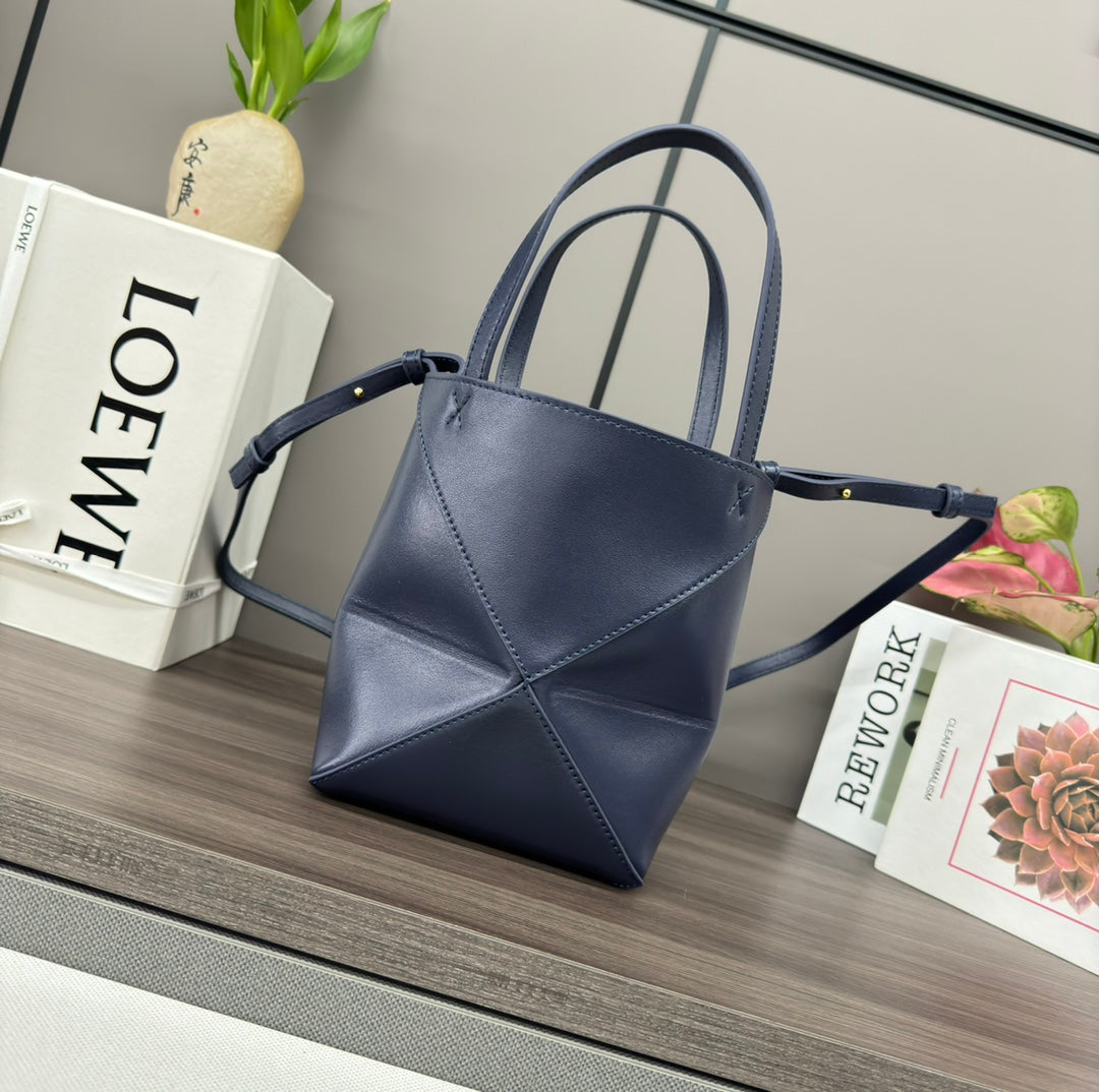 Loewe Puzzle Fold Handbag Navy Blue Cowhide 254372