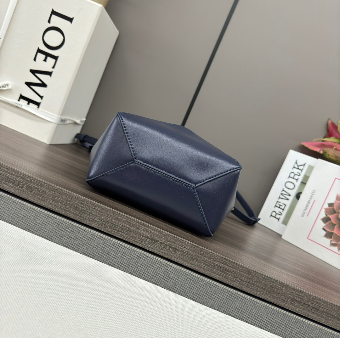 Loewe Puzzle Fold Handbag Navy Blue Cowhide 254372