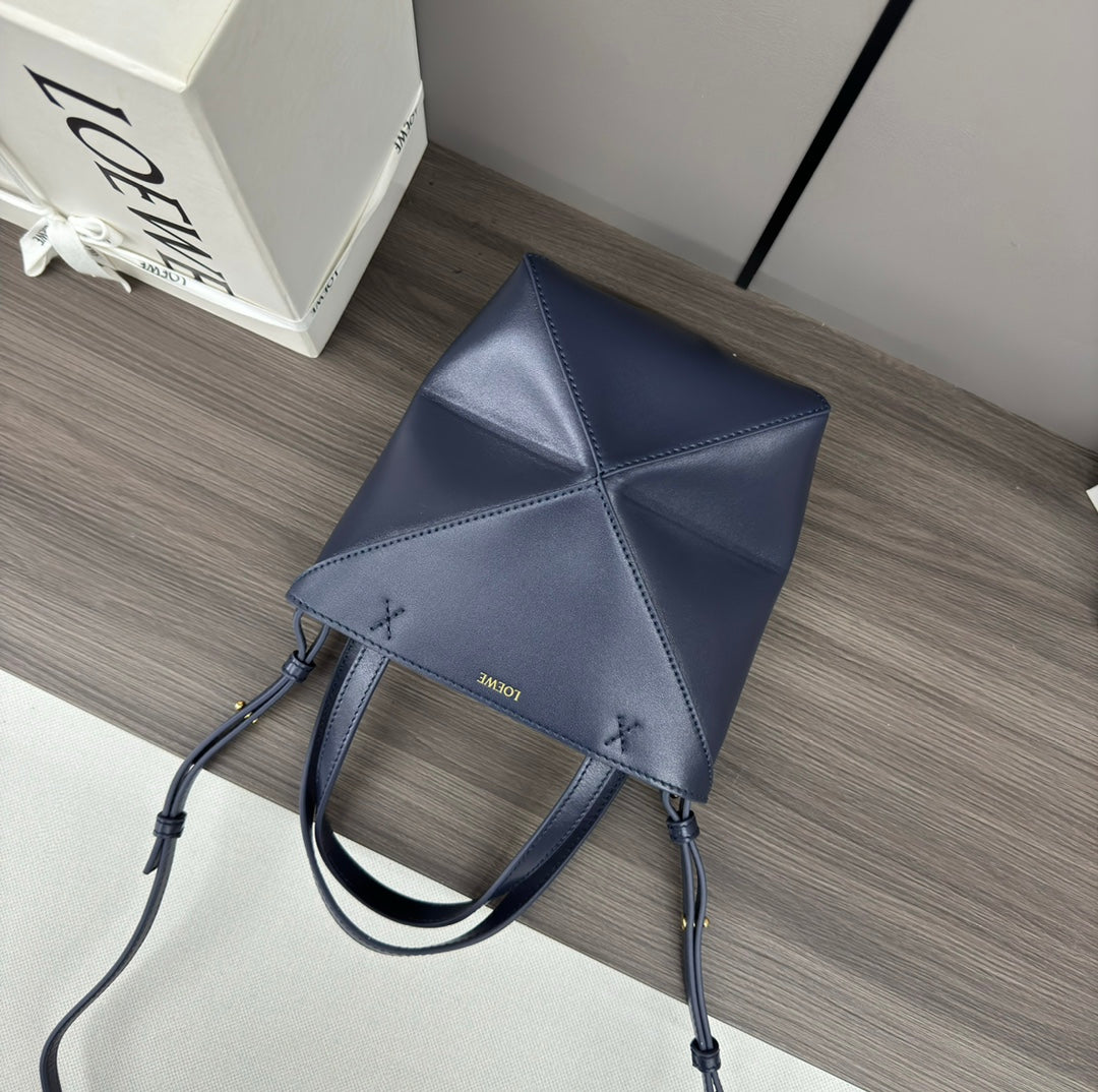 Loewe Puzzle Fold Handbag Navy Blue Cowhide 254372