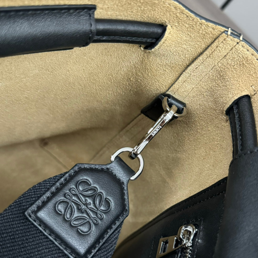 Loewe Flamenco Satchel Messenger 20cm Bag Black Cowhide canvas 253902