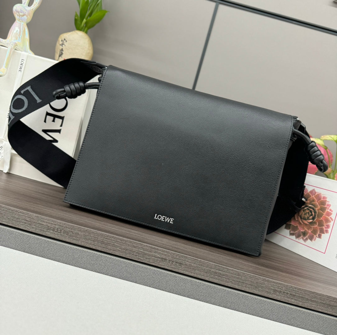 Loewe Flamenco Satchel Messenger 20cm Bag Black Cowhide canvas 253902