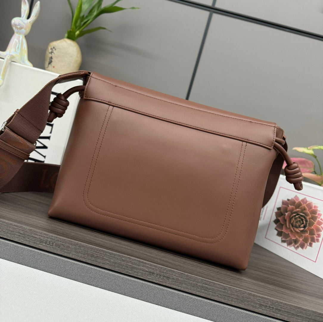 Loewe Flamenco Satchel Messenger 34cm Bag Brown Cowhide canvas 253906