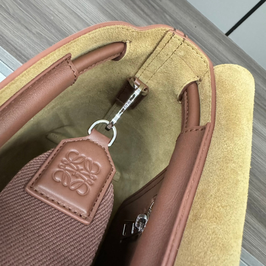 Loewe Flamenco Satchel Messenger 34cm Bag Brown Cowhide canvas 253906