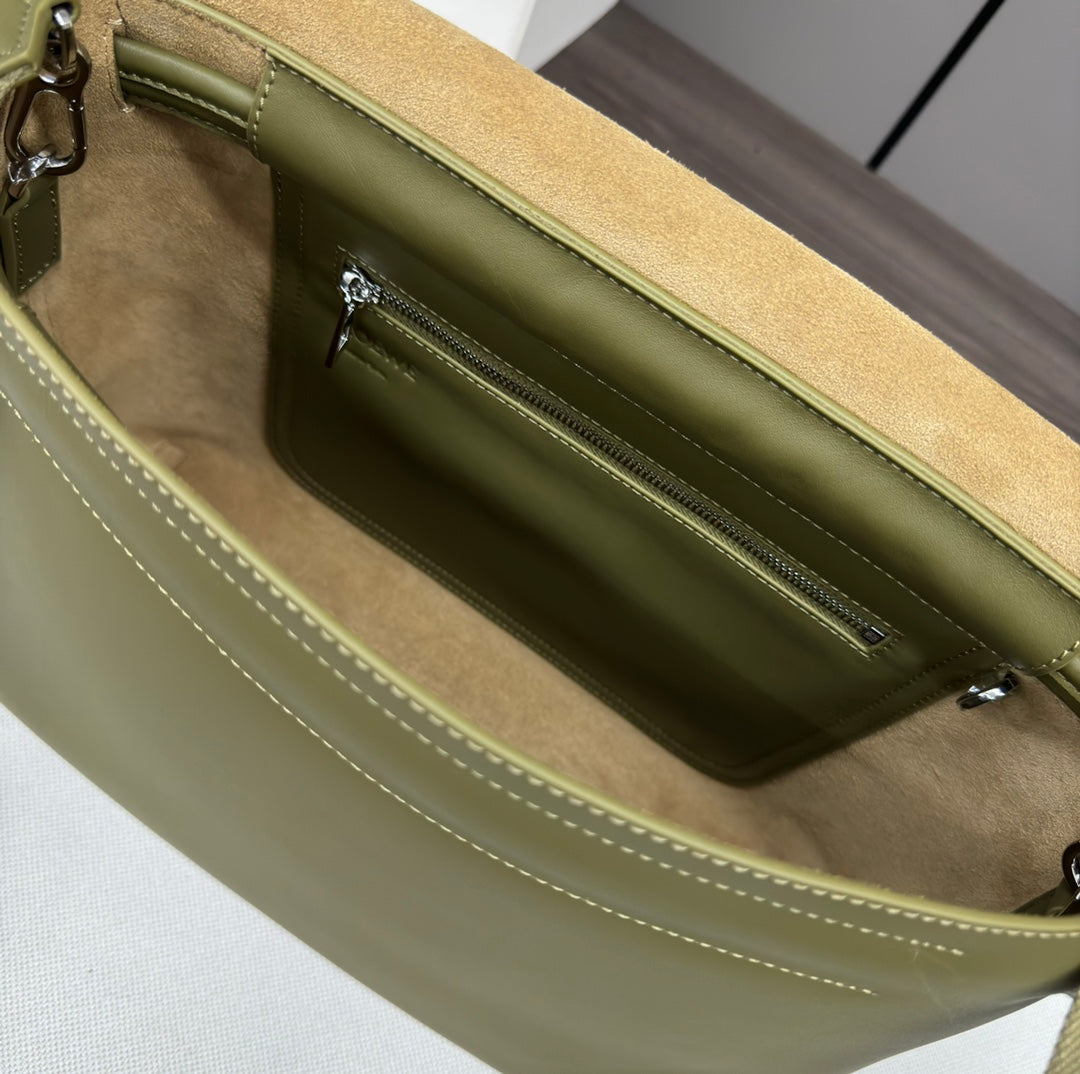 Loewe Flamenco Satchel Messenger 34cm Bag Green Cowhide canvas 253910