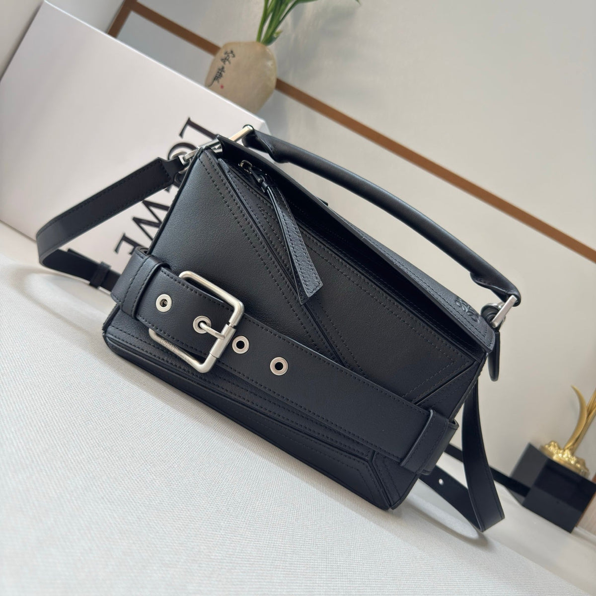 Loewe 2025 Puzzle Biker Bag Black Cowhide 274653