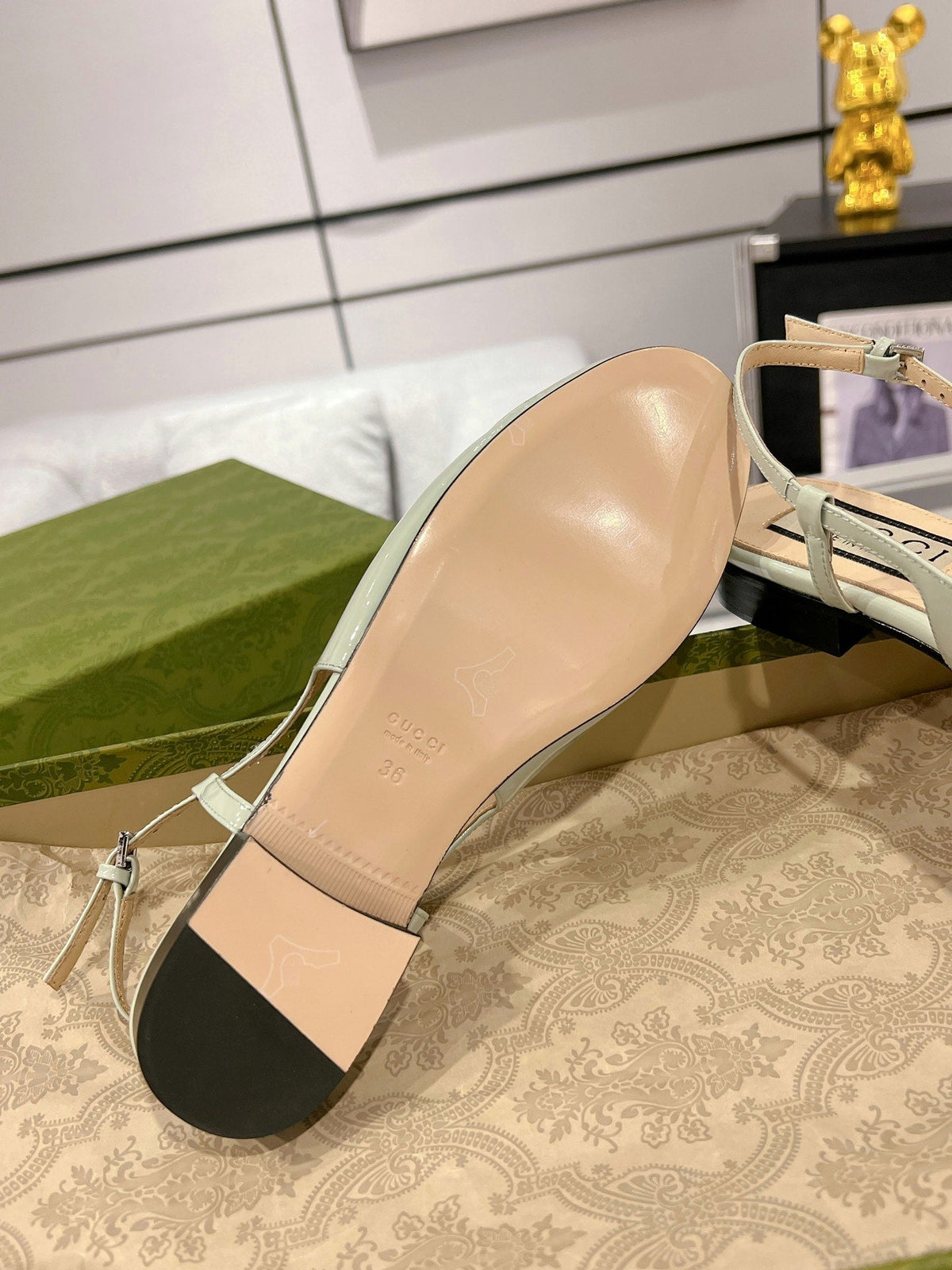 GG CRYSTALS SLINGBACK BALLET SAGE CALFSKIN