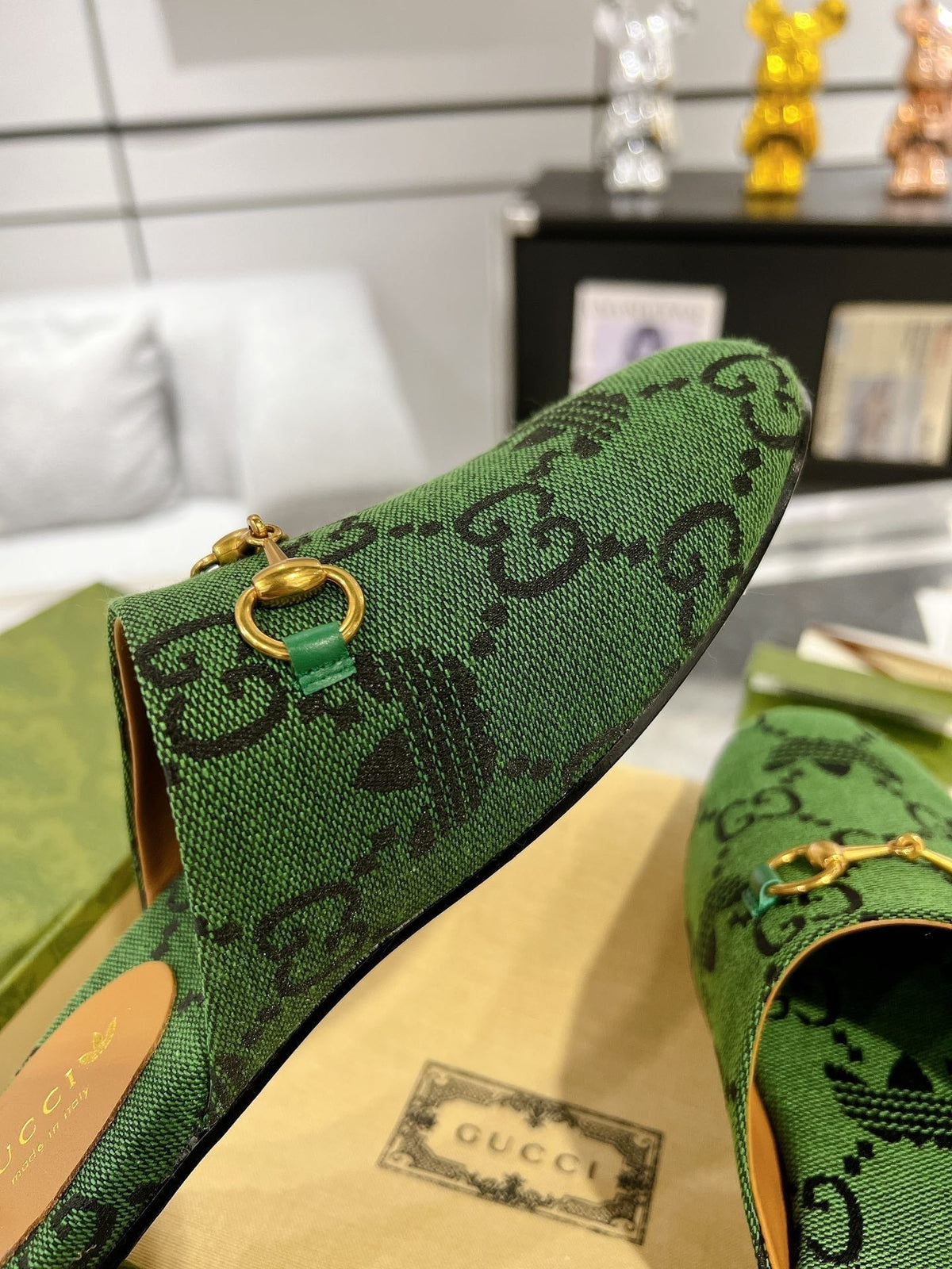 GG & ADIDAS MULE HORSEBIT BUCKLE DARK GREEN CANVAS