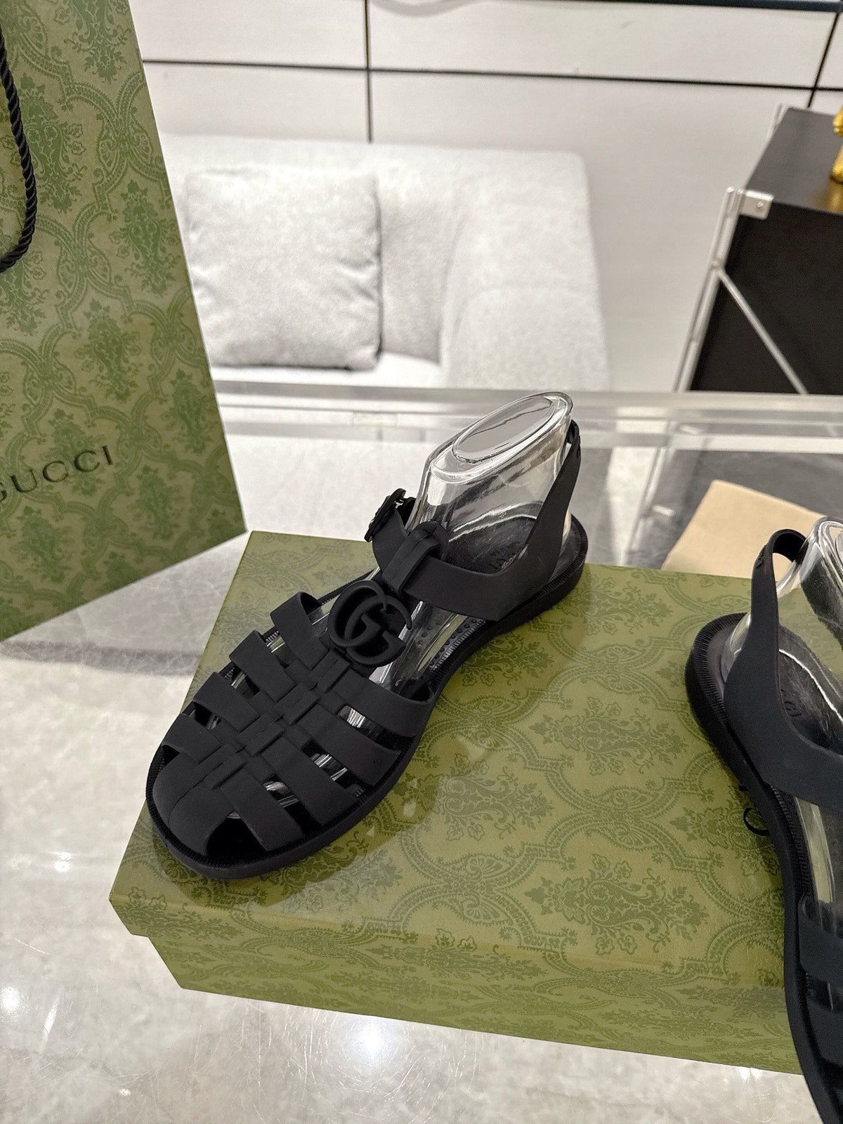 GC 25 Black Double G Sandal Black Rubber 292432