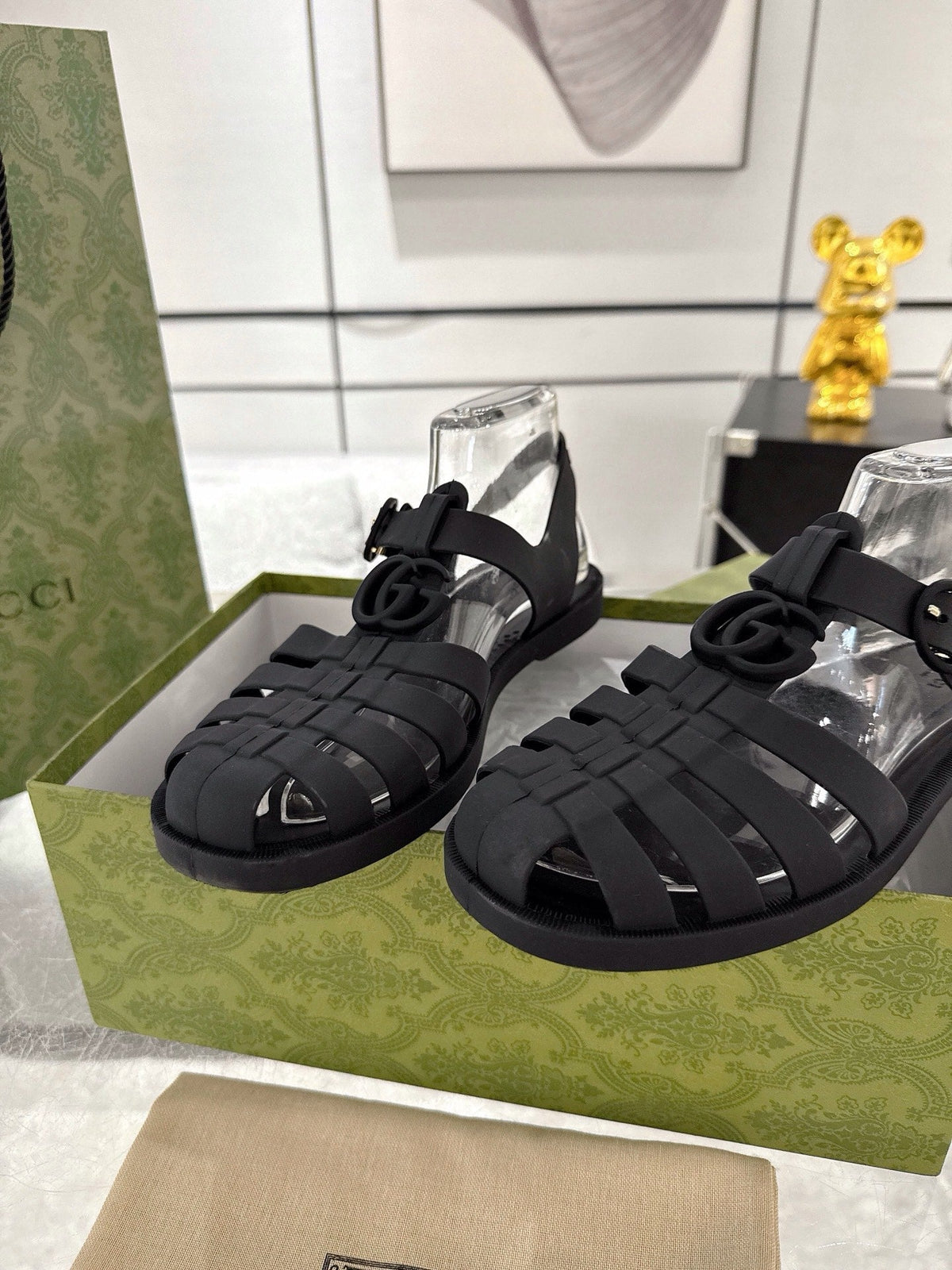 GC 25 Black Double G Sandal Black Rubber 292432