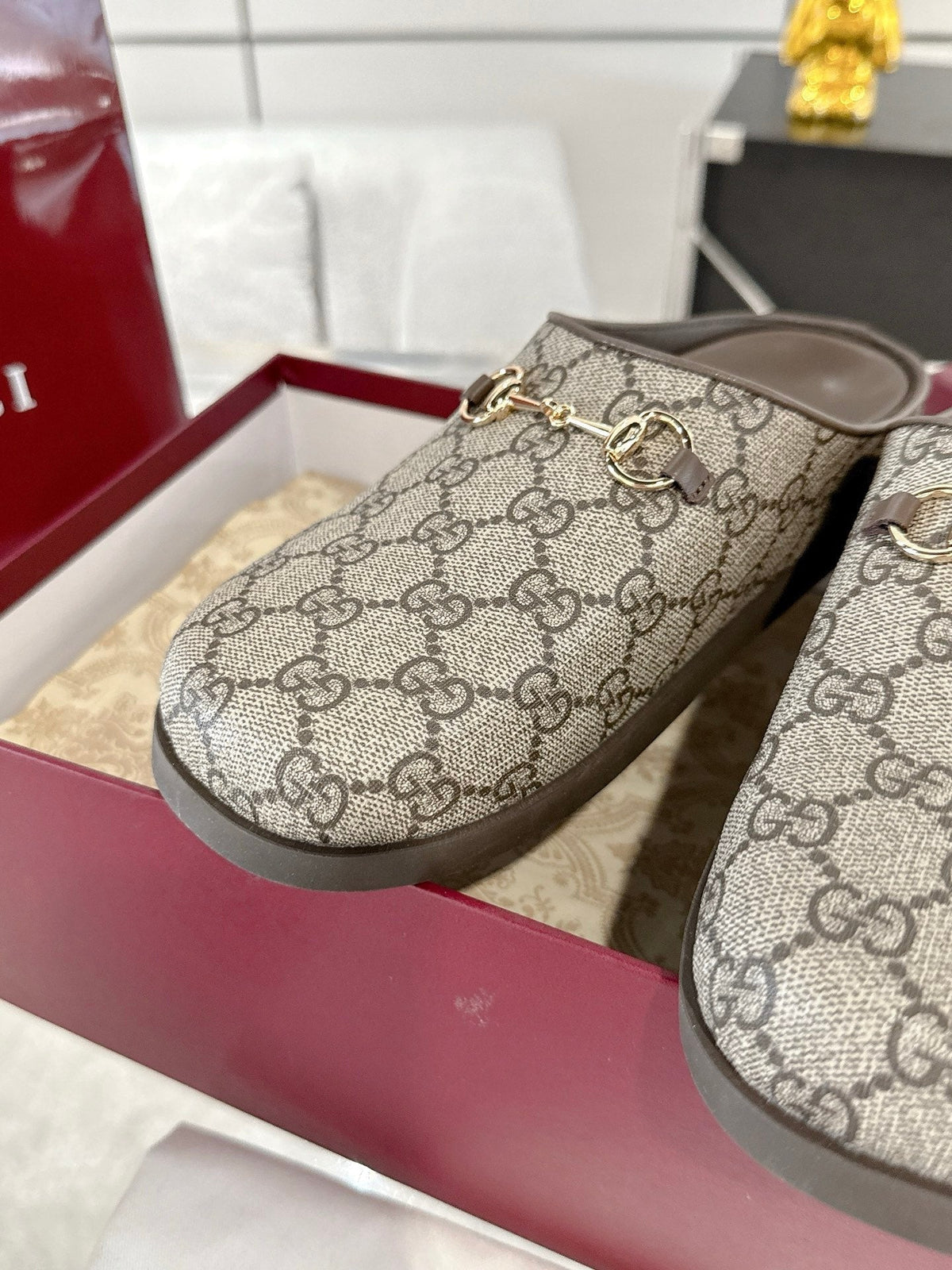 GC 25 Horsebit Mule Beige Ebony Monogram Canvas